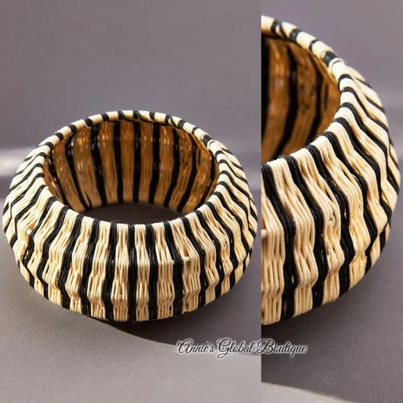 NWT ANTHROPOLOGIE Rosamund Woven Rattan Bangle Bracelet - Picture 9 of 16